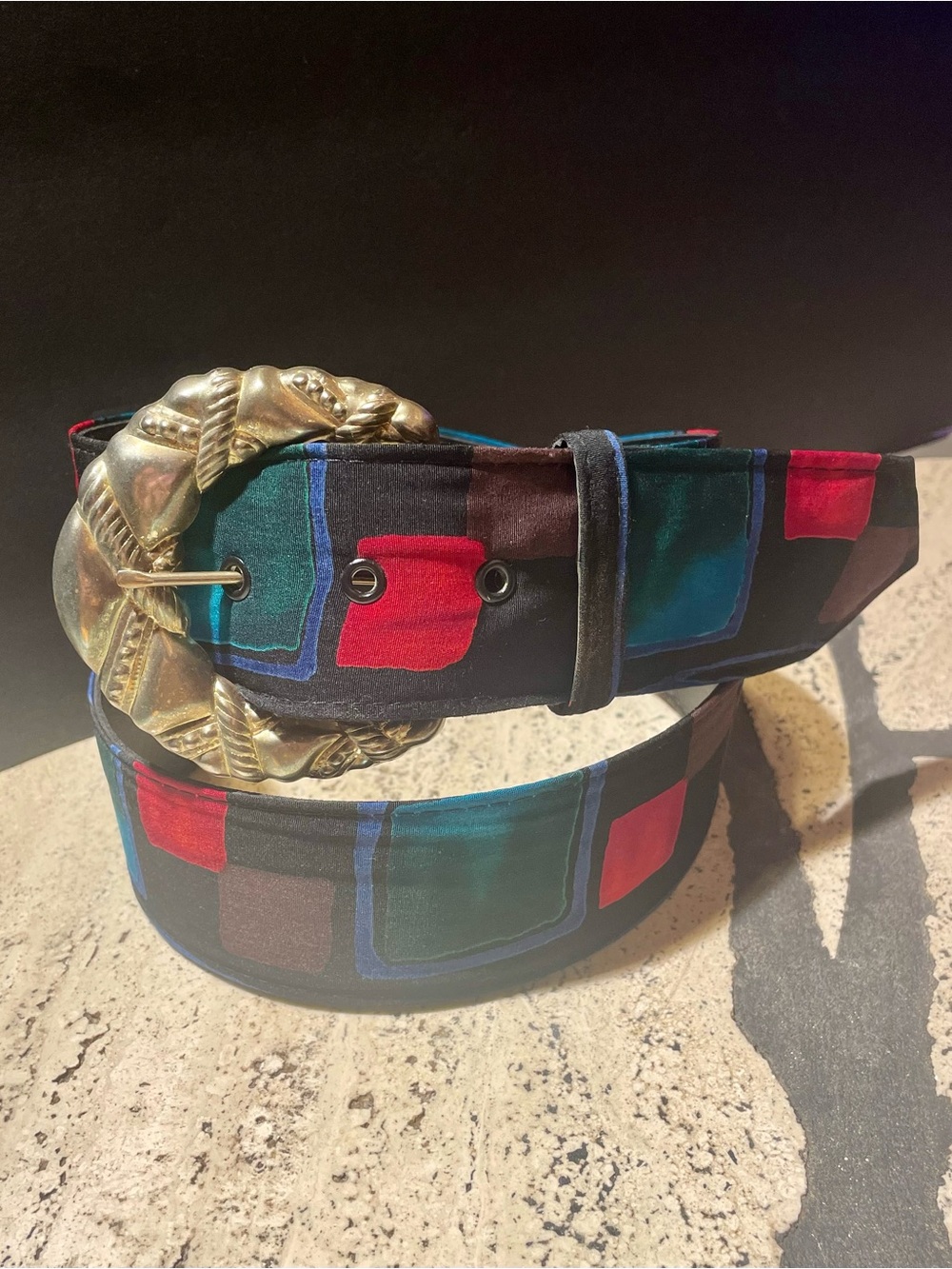 Vintage Designer-Inspired Multicolor Belt with Ornate Buckle